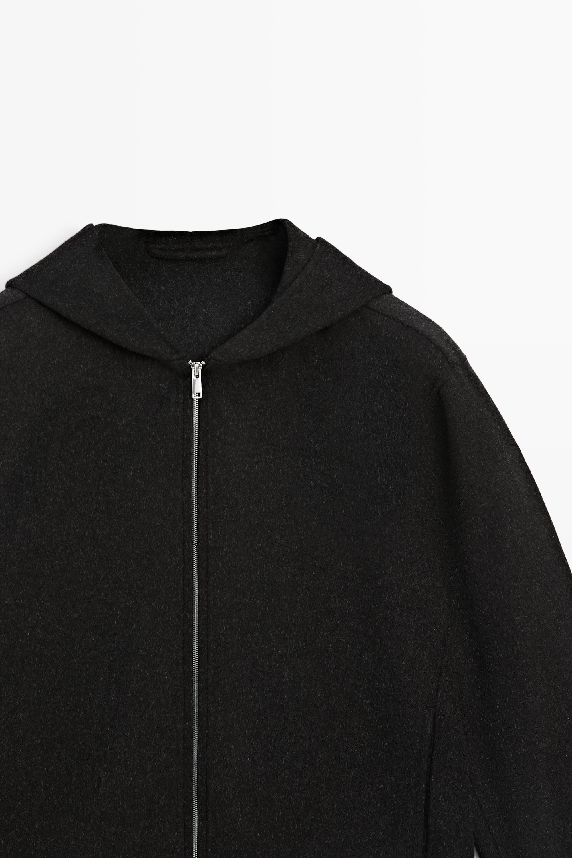 Wool blend double-knit hooded jacket